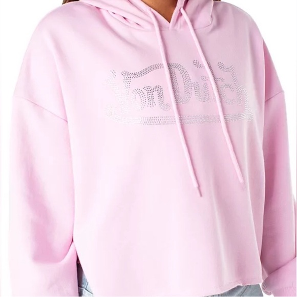 Von Dutch Pink Rhinestone Cropped Hoodie Y2K S NWT - Picture 3 of 10